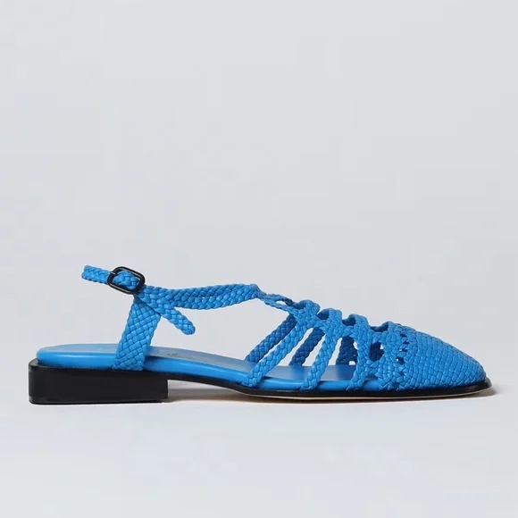NWT Hereu Barana Woven Mules - Bright Blue Leather Flats - Picture 3 of 3